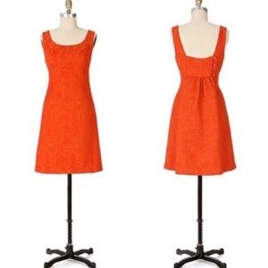 Anthropologie Rain in Spain Orange Tapestry Dress